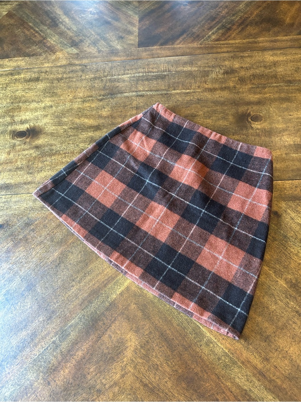 burnt orange soft plaid flannel A-line mini skirt